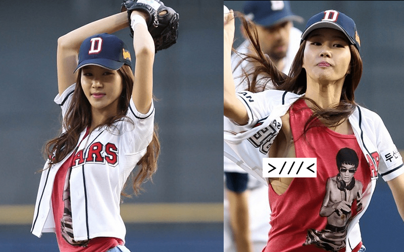           南韓美女職棒開球，回家卻差點崩潰！因為她丟球時竟然不小心「露出這個」！  -               