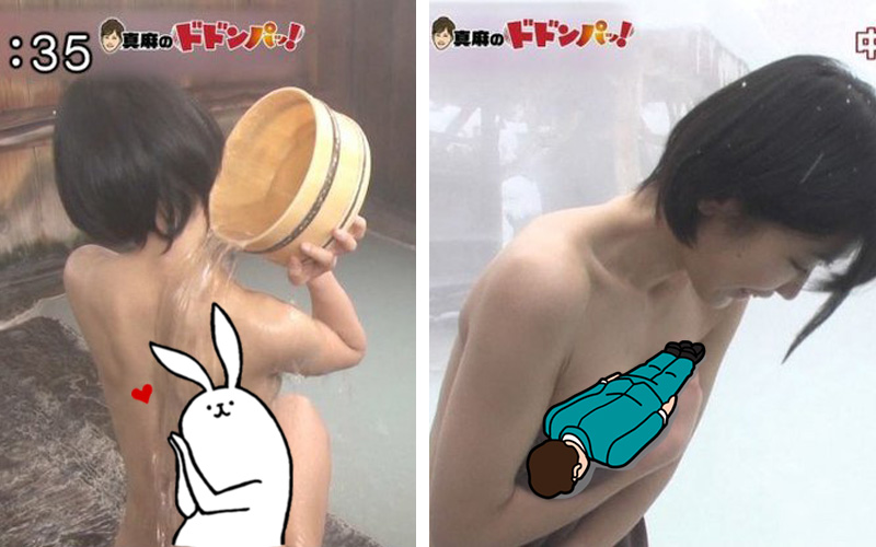 １００％會放錯重點！日本的溫泉節目玩超嗨，女主持人「單手遮胸」為大家介紹景點：誰會認真看啦