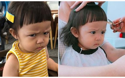 2歲萌娃不滿被剪成「西瓜頭」  7PUPU「皺眉抗議」瞬間爆紅...網笑：眉毛超搶戲