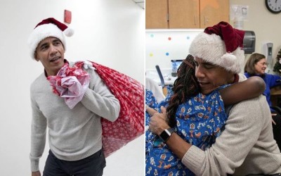 歐巴馬「扮聖誕老人」現身兒童醫院「送上最棒聖誕大禮」  惹哭小女孩！全國讚爆：最暖總統❤