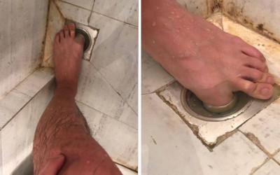 男子洗澡「腳指頭意外卡排水孔」PO照求救！想不到網友竟眼尖發現大亮點：完全重點誤XDDD